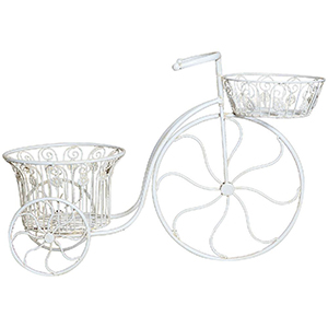 Bicicletta portafiori-ferro battuto finitura bianca anticata 72x28x48