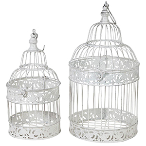 Set due gabbie-ferro finitura bianca anticata 25x25x48 + 19x19x40