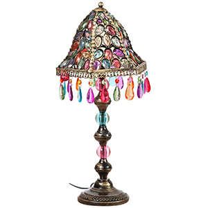 Lampada da appoggio in metallo e gemme colorate 28x28x50 cm