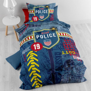 Single duvet cover for boy - Blue police style - 140x200
